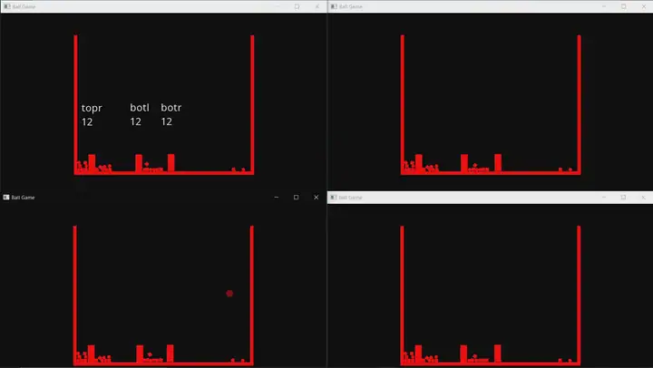 Looping clip of the networked physics platformer with two synchronised clients